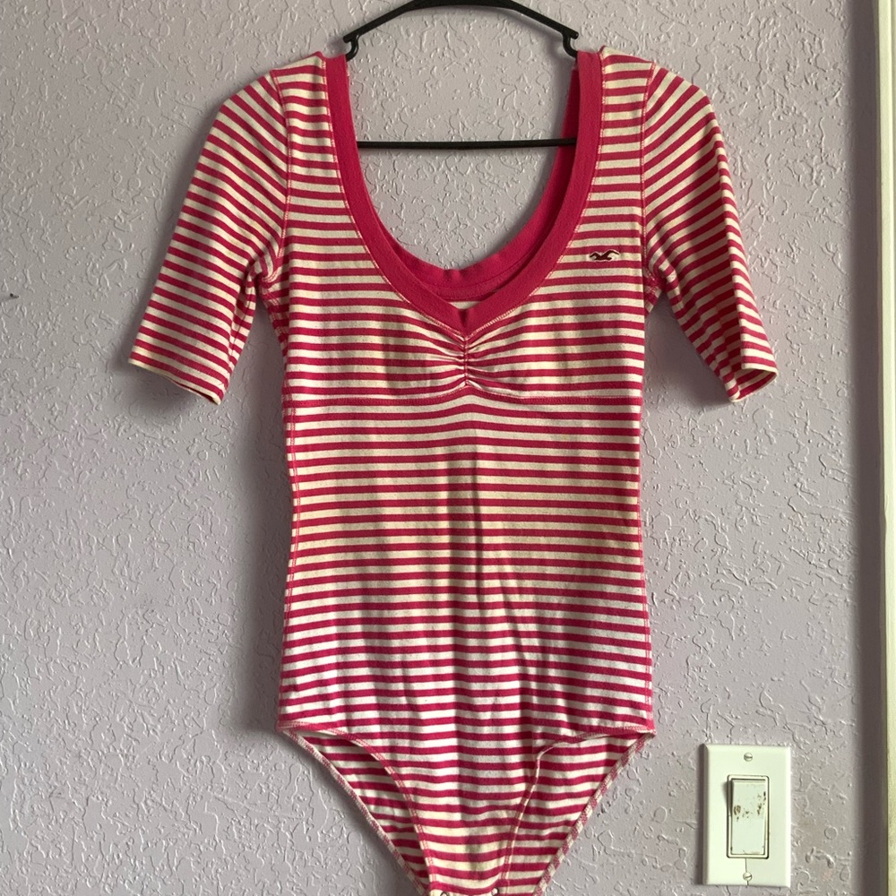 Hollister Pink & White Striped Bodysuit